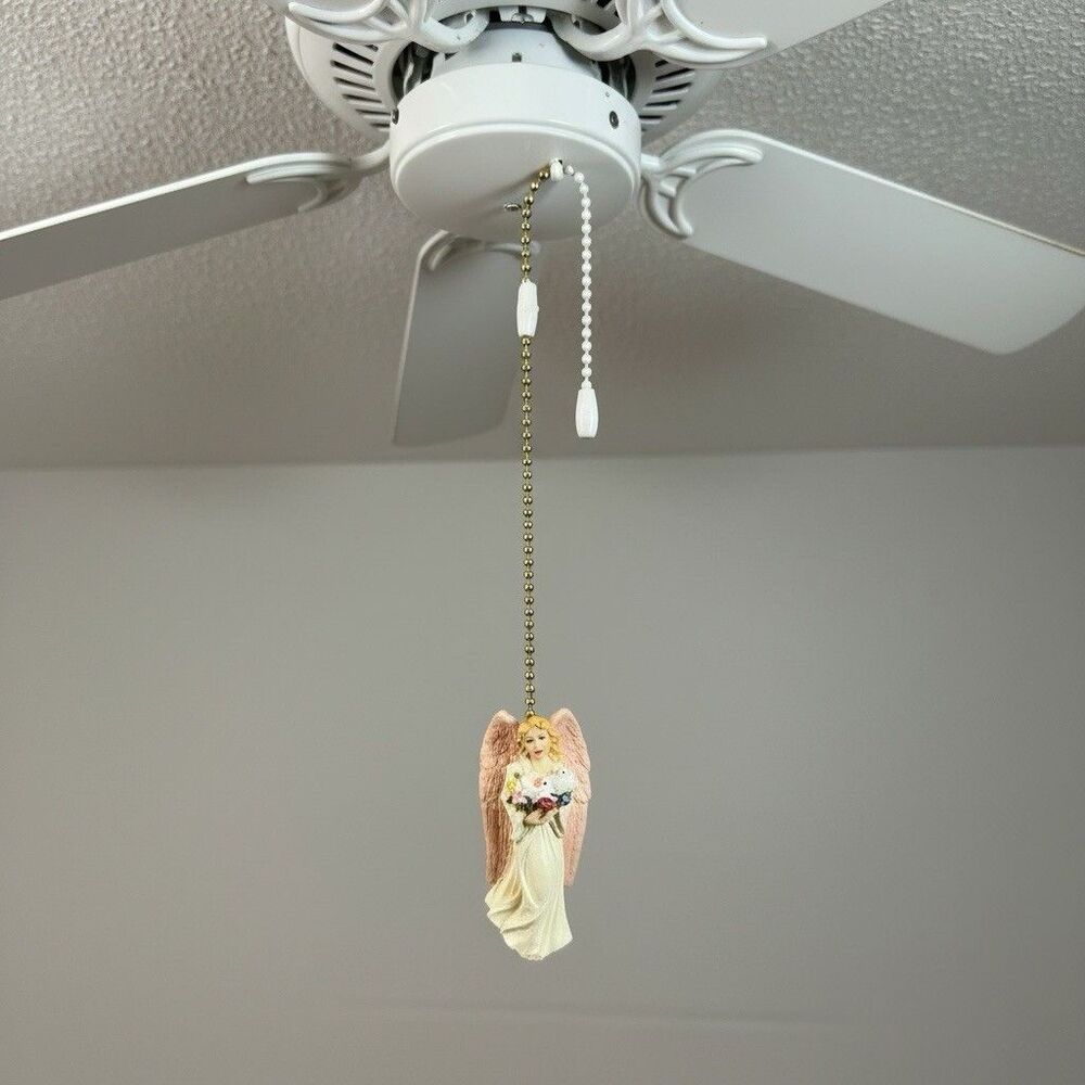 Polystone Angel Ceiling Fan Pull Chain Set Vintage 2.5in Figurine Decor Lot (2)